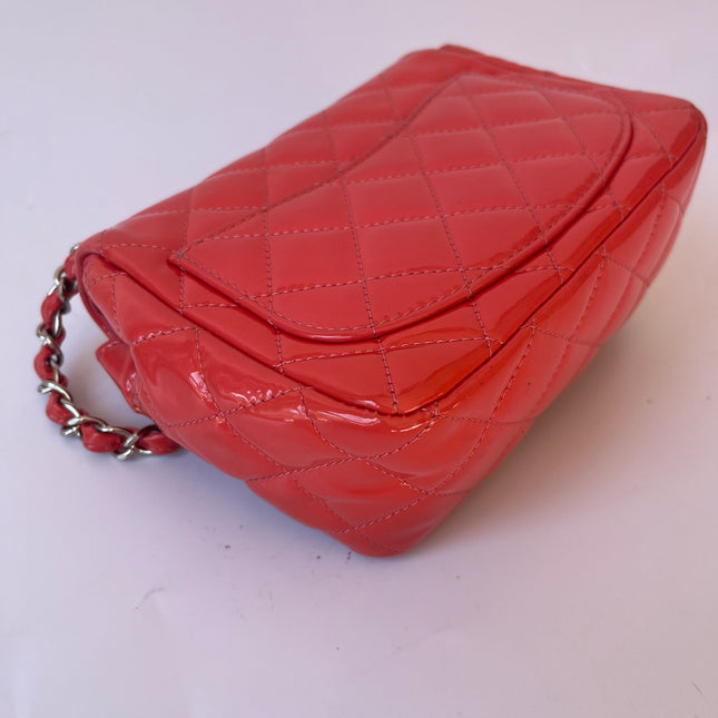 Chanel Classic Flap Mini Square Coral Orange Patent Lambskin Crossbody Bag