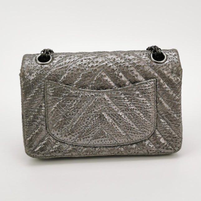 Chanel 2.55 Mini Chevron Stitching Silver Patterned Calfskin Leather Silver Hardware Flap Crossbody Bag