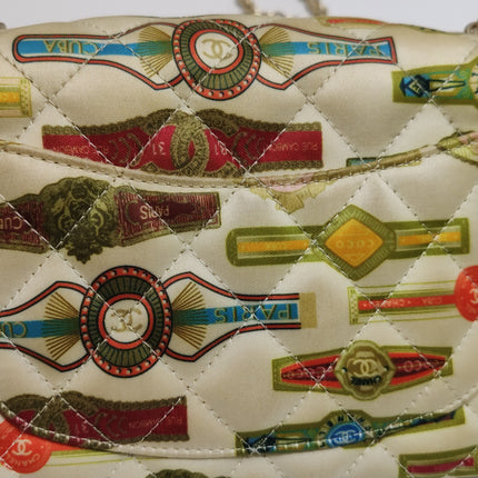 Chanel Classic Flap Mini Satin Paris Cuba Cigar Label Print Beige Multicolor, 2017
