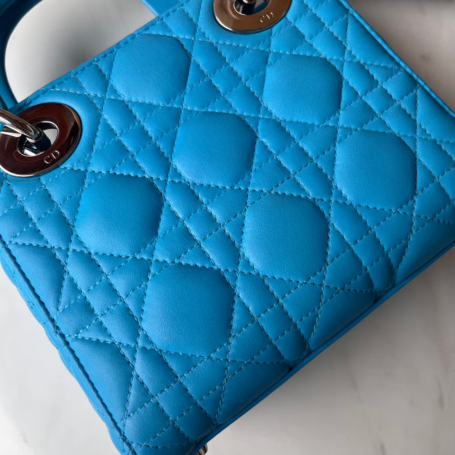 Sold Lady Dior Mini Teal Blue handbag Cannage Leather with strap