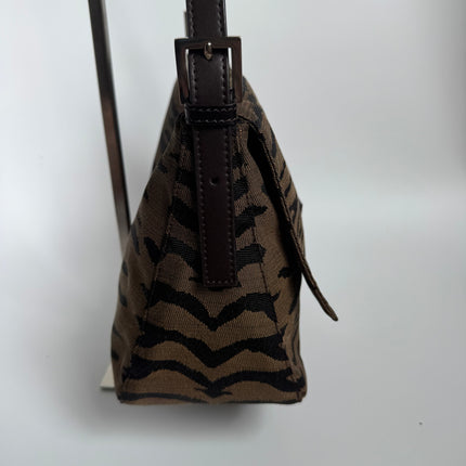 Fendi Mamma Baguette Brown Zebra Print Canvas Shoulder Bag