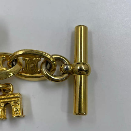 Celine 1990s Gold-tone Triomphe Planet Link Charm Bracelet