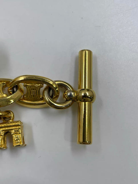 Celine 1990s Gold-tone Triomphe Planet Link Charm Bracelet
