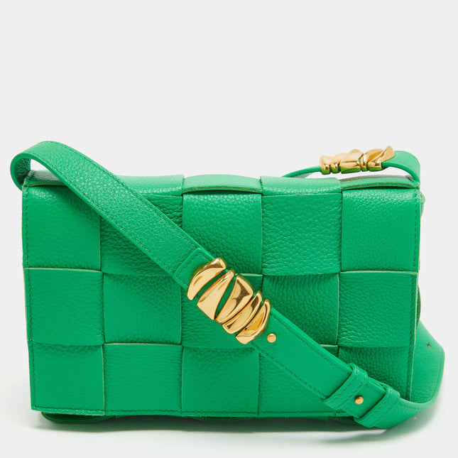 Bottega Veneta Cassette Parakeet Green Leather Crossbody Bag-Luxbags