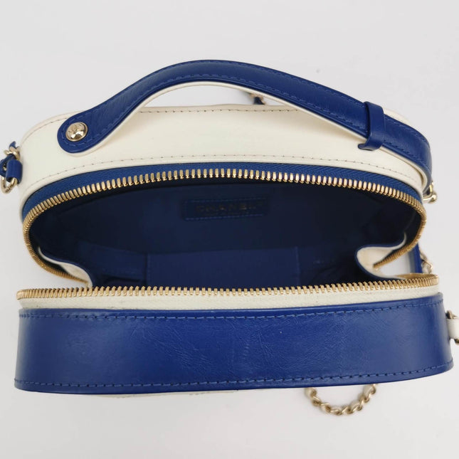 Sold Chanel White and Blue Small Crumpled Calfskin Vanity Case Crossbody Bag