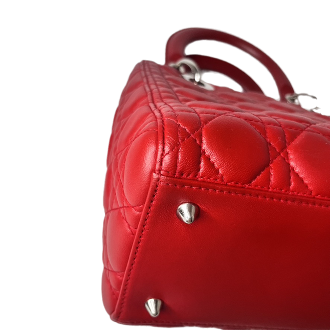 Sold Lady Dior Medium Bag Red Lambskin Cannage Leather Without Strap