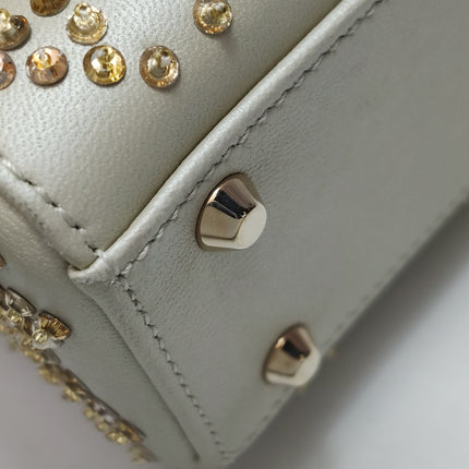 Lady Dior Mini Gold Calfskin Leather with Crystals Gold Hardware 2023