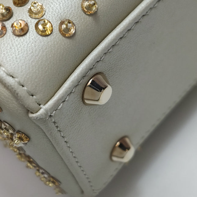 Lady Dior Mini Gold Calfskin Leather with Crystals Gold Hardware 2023