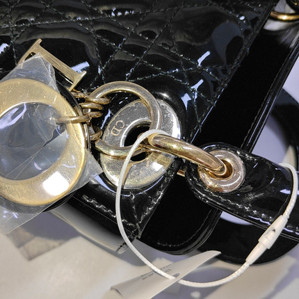 Lady Dior Mini Black Patent Leather Bag with gold hardware Chain Strap