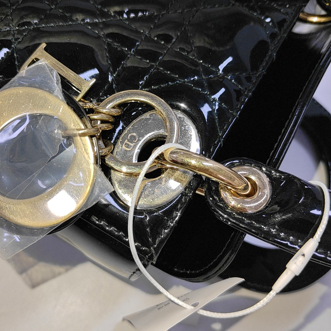 Lady Dior Mini Black Patent Leather Bag with gold hardware Chain Strap