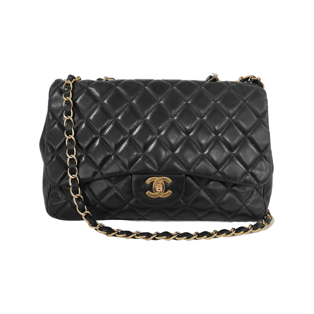 Chanel Classic Flap Jumbo Vintage Black Lambskin Leather Single Flap 24k Gold Hardware, 2008-2009-Luxbags