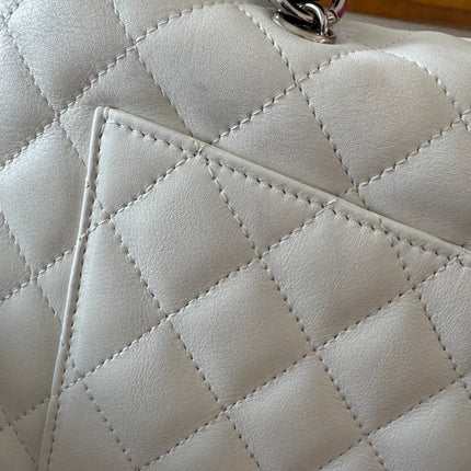 Chanel Cambon Multi-pocket Ligne Reporter Bag Large White Calfskin Leather