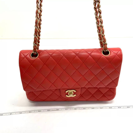 Chanel Classic Flap Medium Red Lambskin Leather with Gold Hardware