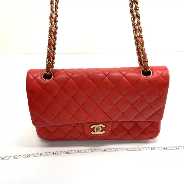 Chanel Classic Flap Medium Red Lambskin Leather with Gold Hardware