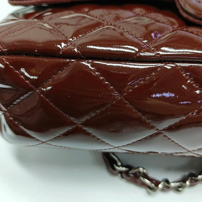 Chanel Classic Flap Medium Burgundy Patent Leather Silver Hardware