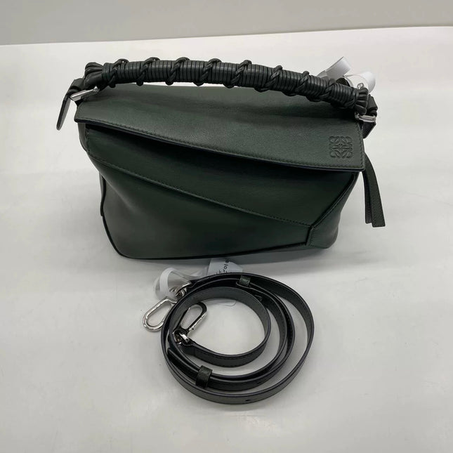 Loewe Puzzle Edge Braided Handle Small Dark Green Nappa Calfskin leather Crossbody bag