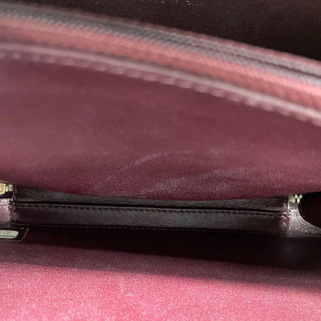 Chanel Filigree Medium Vanity Case Iridescent Burgundy Caviar Leather Top Handle with Chain