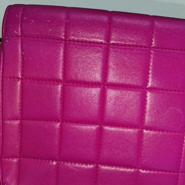 Chanel East West Chocolate Bar Fuchsia Pink Leather 24k Gold hardware