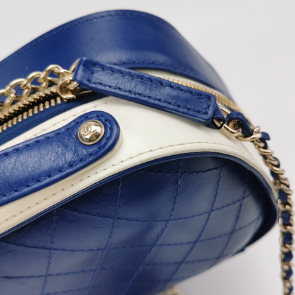 Sold Chanel White and Blue Small Crumpled Calfskin Vanity Case Crossbody Bag