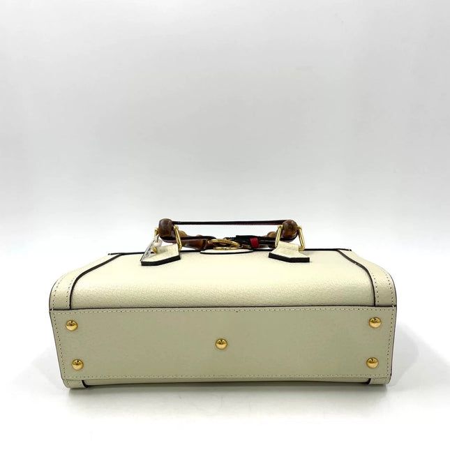 Gucci Diana Small East West Cream White Leather Bag Bamboo Handle with Strap