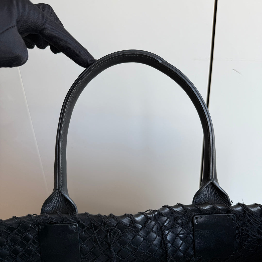 Bottega Veneta Cabat Large Intreccio Leather with Fringes Black 40cm Luxbags
