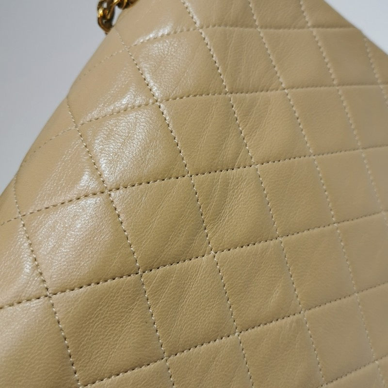 Chanel Vintage Classic Flap Mini Square Beige Lambskin 24k Gold HW, 1989-1991