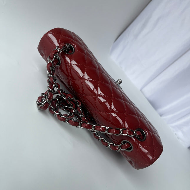 Chanel Classic Flap Medium Cherry Red Patent Leather Silver Hardware