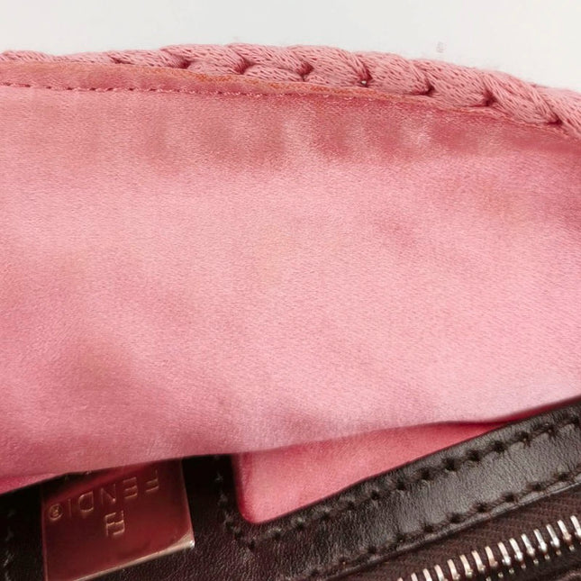 Fendi Baguette Bag Pink Crochet Knit Wool Pompom and Flowers Shoulder Bag