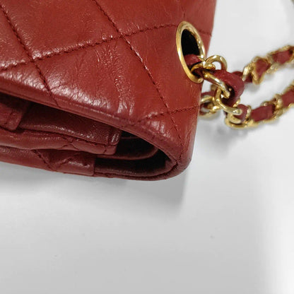 Sold Chanel Classic Flap Vintage 1989 Red Lambskin Leather with 24k Gold Hardware