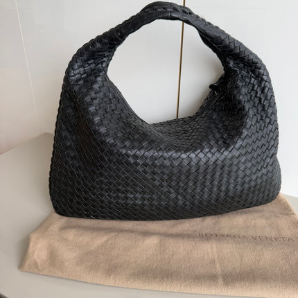 Bottega Veneta Intrecciato Hobo Bag Medium Black Leather 47cm-Luxbags