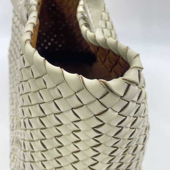 Sold Bottega Veneta Cabat Tote Small/Medium Intreccio Cream White Leather and Suede Lining 32cm