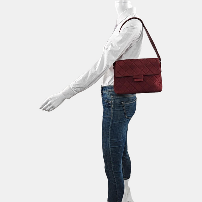 Chanel Vintage Medium Flap Top Handle Bag Burgundy Suede Leather 1997-1999