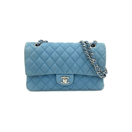 Chanel Timeless Classic Flap Medium Light Blue Caviar Leather Silver Hardware