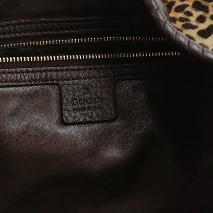 Gucci Jackie Vintage Large Leopard Print Pony-style Calfskin Brown Leather Shoulder Bag