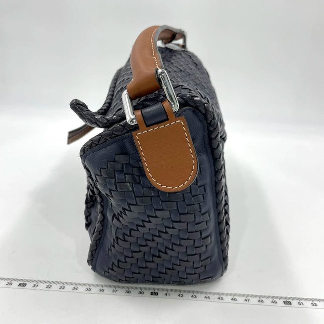 Loewe Puzzle Small Leather Woven Braided Navy Crossbody Bag