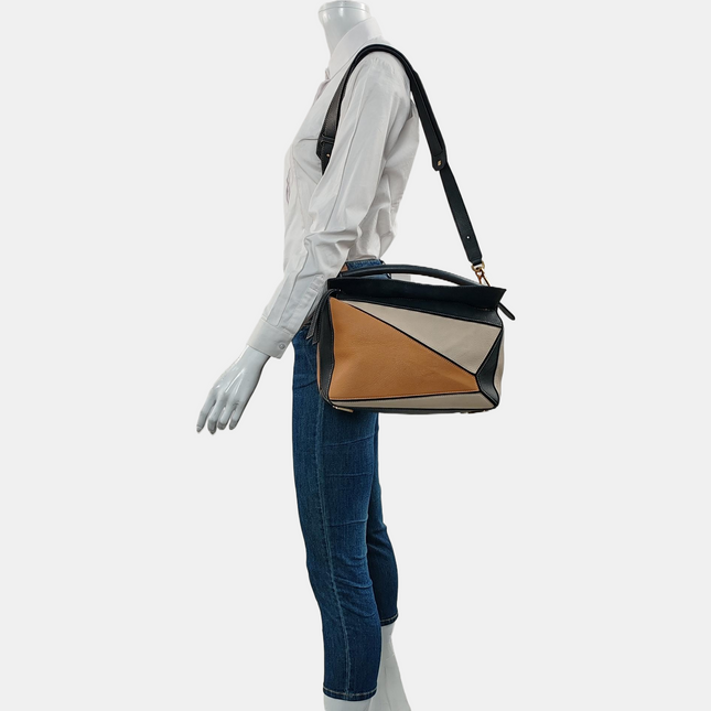 Loewe Puzzle Medium Tricolor Black Yellow Calfskin leather bag