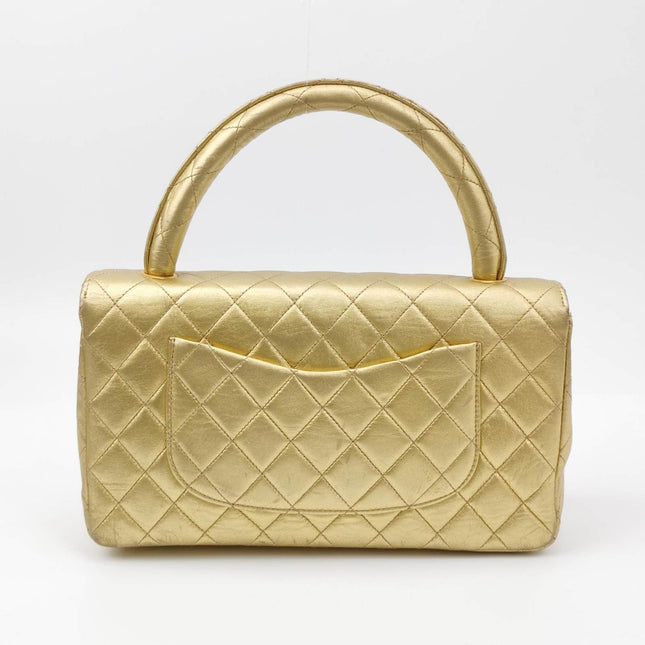 Sold Chanel 1994 Classic Flap Kelly Top Handle Bag Medium Metallic Gold Lambskin Leather