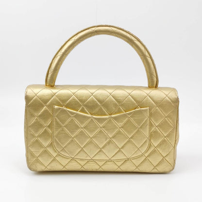 Chanel 1994 Classic Flap Kelly Top Handle Bag Medium Metallic Gold Lambskin Leather