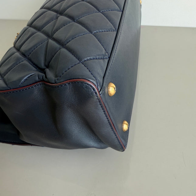 Chanel Perfect Edge Tote Quilted Navy Leather Antique Gold Hardware