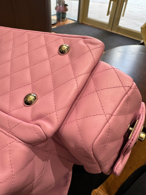 Chanel Cambon Large Pink Calfskin Leather Double Strap Handbag