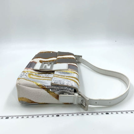 FENDI Baguette 1997 Zebra-Stripe Sequin White and Silver