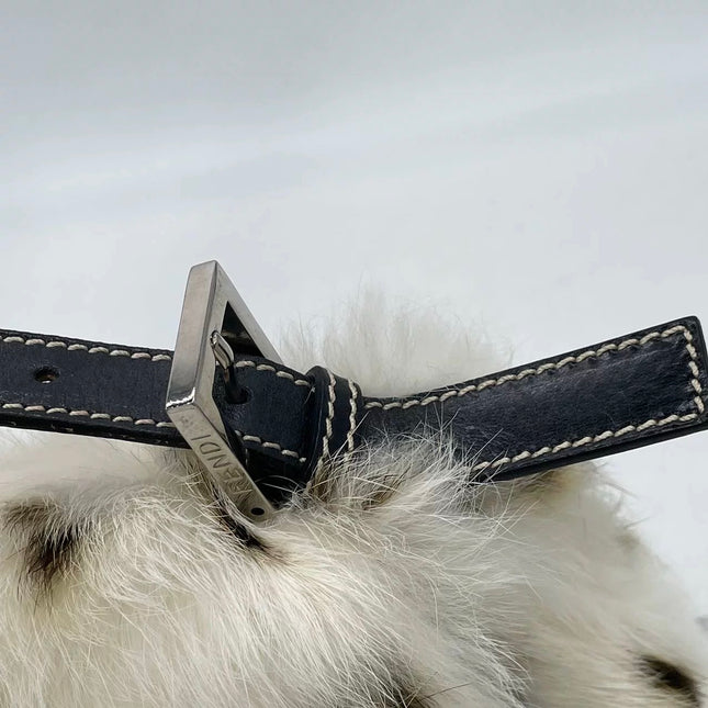 Fendi Mamma Baguette Rabbit Fur Polka Dots Print Shoulder Bag