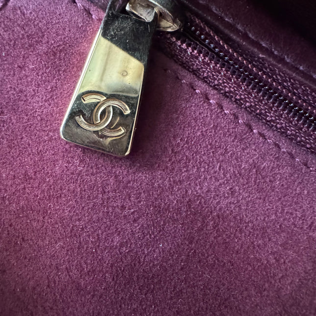 Chanel Vintage Medium Flap Top Handle Bag Burgundy Suede Leather 1997-1999