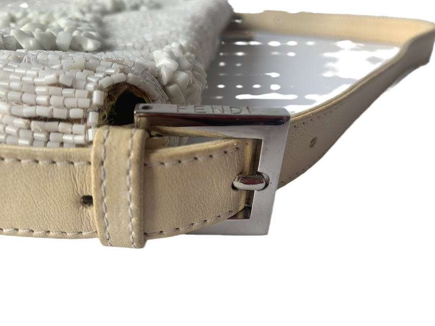 Sold Fendi Baguette White Beaded with Stones in Wave Pattern