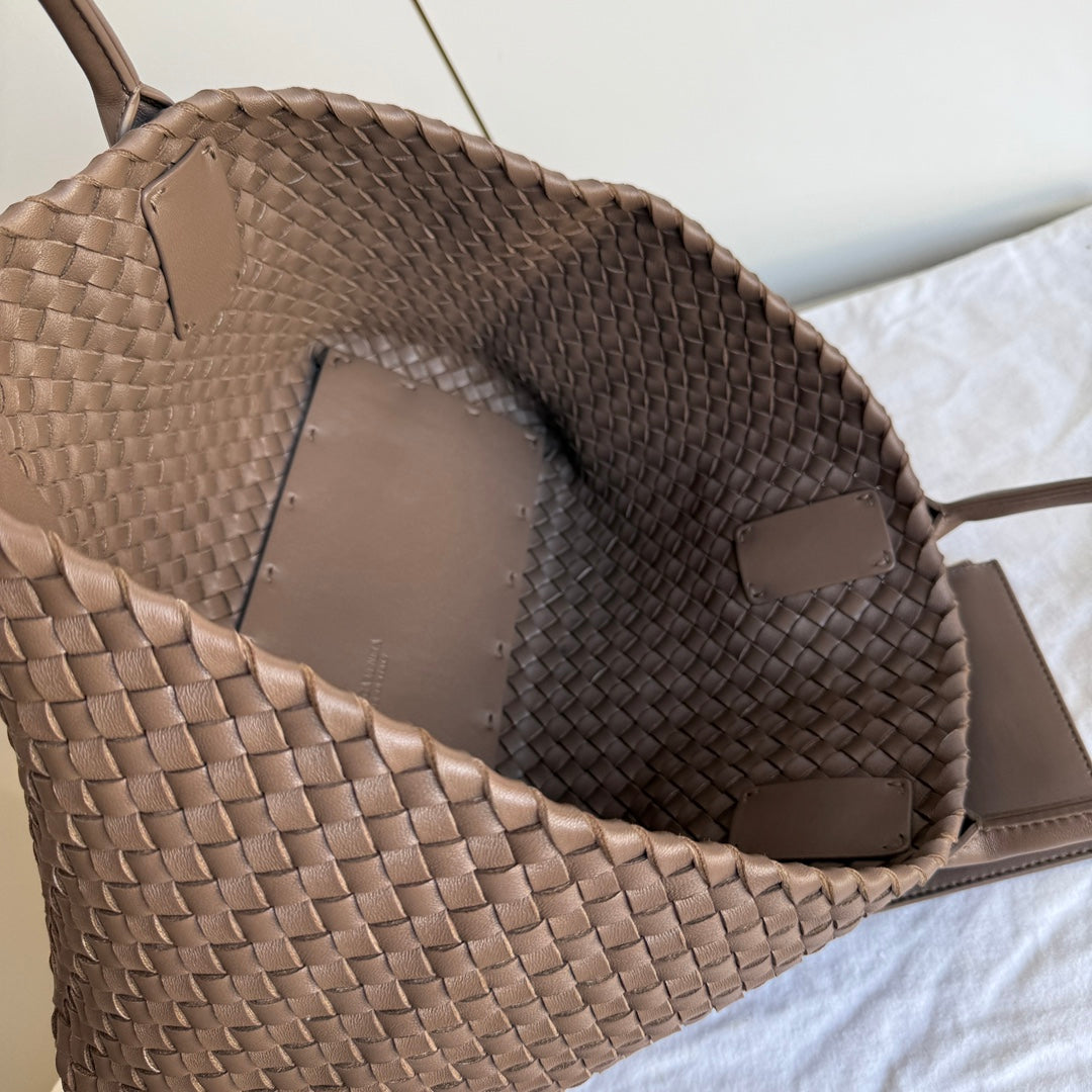 Bottega Veneta Cabat Small Intreccio Leather Tote Bag Milk Chocolate Brown 33cm