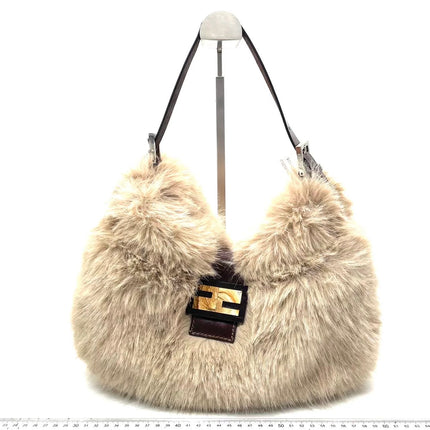 Fendi Baguette Soft Beige Fluffy Fur Shoulder Bag-Luxbags