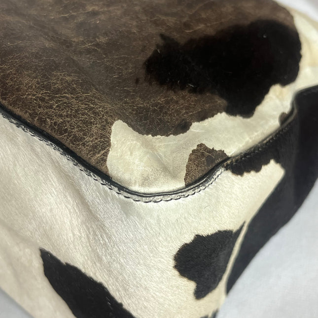 Fendi Mamma Baguette Large Pony hair in Cow Print Black and White