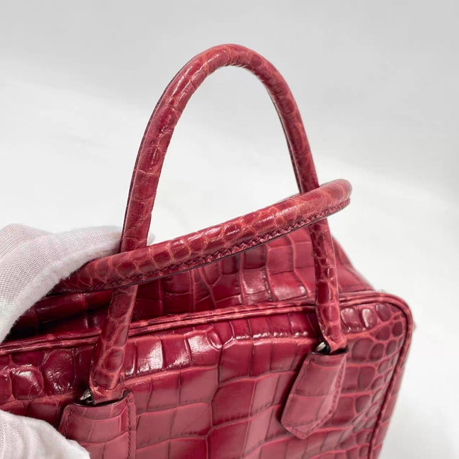 Prada Inside Bag Red Crocodile Leather Pink Lambskin Leather Interior Medium