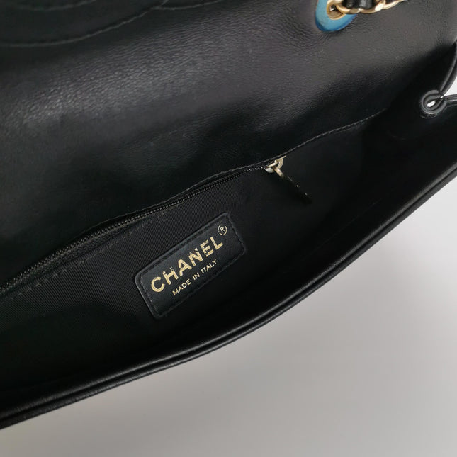 Chanel Classic Flap Bag Calfskin Leather 2014 Medium Nude Pink with Black Trim