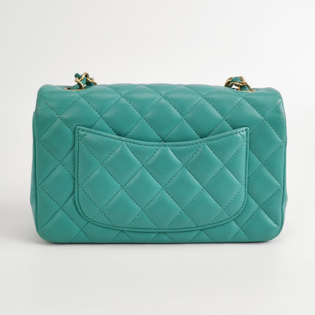 Chanel Classic Flap Mini Turquoise Blue Lambskin Leather Gold Hardware